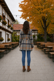 Grey Navy Orange Plaid Cardigan
