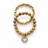 Ellison+Young Marbled Bead Stretch Bracelet Set of 2, Organic Gold with Crystal Coin Charm