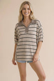 Pink Collared Striped Knit Top
