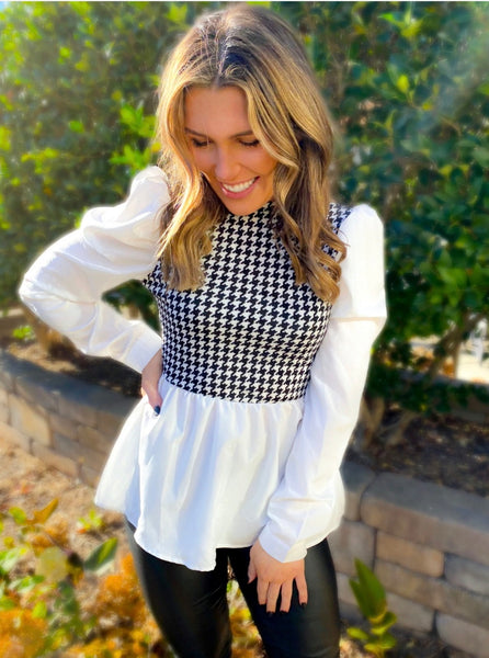 Houndstooth Babydoll Blouse