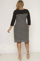 Black and White Stripe Midi Dress Plus