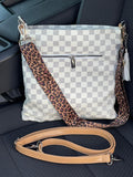 Checkered Crossbody with Leopard Strap