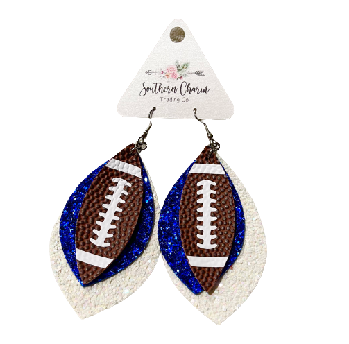 Blue & White Football Earrings