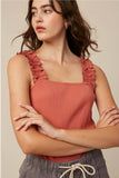 Clay Ruffle Strap Knit Top