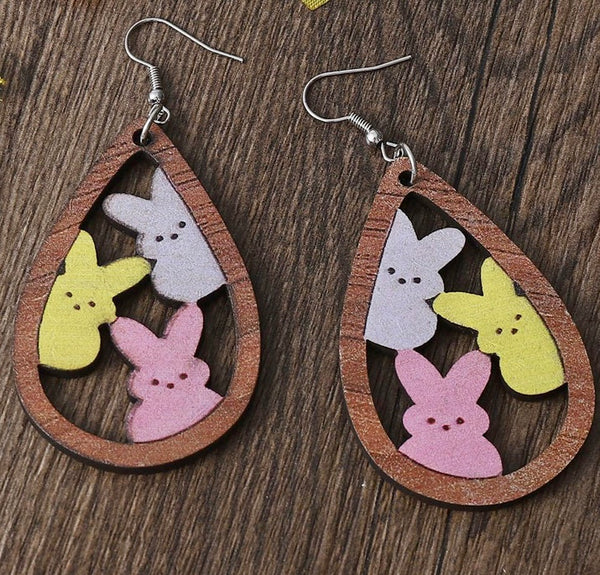 Wood Bunny Earrings