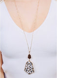 Gold Animal Print Long Necklace and Earring Set