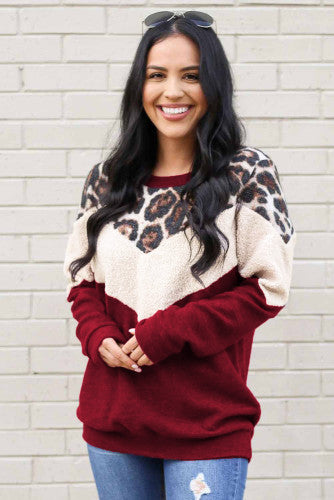 Red Sherpa Stripe Leopard Sweatshirt