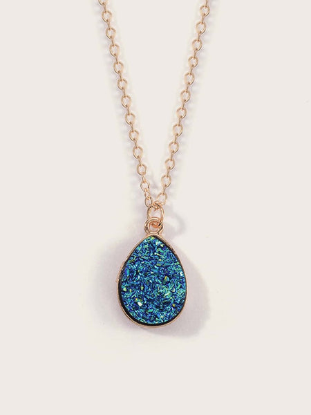 Teal Glitter Water Drop Necklace