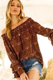 Chocolate Off Shoulder Ruffle Detail Sleeve Top