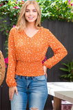 Rust Vneck Floral Smock Top with Button Detail