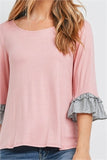 Dusty Pink Top with Stripe Ruffle