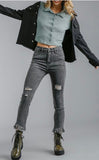 Umgee Black Fringe Hem High Rise Skinny Jeans
