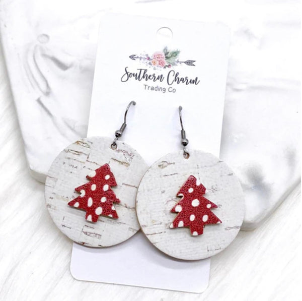 Red Doodle Dot 3-D Tree Circle Earrings