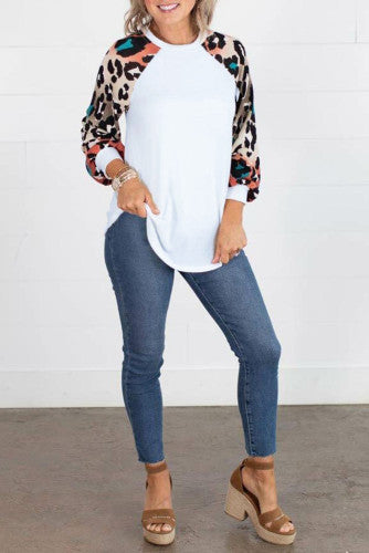 White Leopard Sleeve Top
