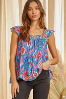 Teal Embroidered Flutter Top