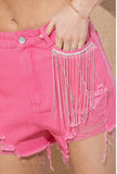 Fuchsia Rhinestone Denim Shorts