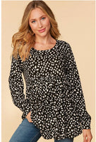 Black and White Animal Print Bubble Sleeve Top