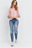 Dusty Pink Top with Stripe Ruffle