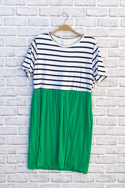Ivory Green Stripe Midi Dress Plus
