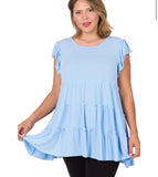 Spring Blue Ruffle Tiered Top Plus