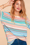 Coral Mint & Black 3/4 Sleeve Top