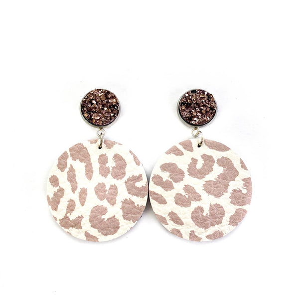 Druzy Stud, Nude Tan Leopard Earrings