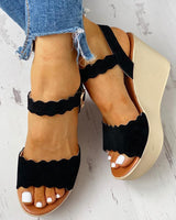 Black Scallop Wedge Sandals (ships without box)