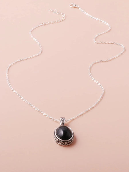 Black Pendant on Silver Necklace