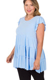 Spring Blue Ruffle Tiered Top Plus