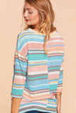 Coral Mint & Black 3/4 Sleeve Top