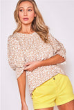 Taupe Smocked Detail Knit Top