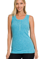Ice Blue Ribbed Button Closure Tank