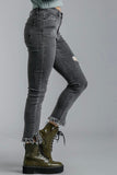 Umgee Black Fringe Hem High Rise Skinny Jeans