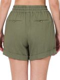 Mocha Linen Drawstring-Waist Shorts with Pockets