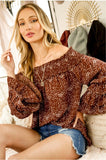 Chocolate Off Shoulder Ruffle Detail Sleeve Top