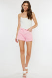Kancan Pink High Rise Frayed Hem Shorts