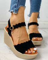 Black Scallop Wedge Sandals (ships without box)