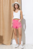 Fuchsia Rhinestone Denim Shorts