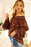 Chocolate Off Shoulder Ruffle Detail Sleeve Top
