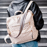 Cream & Tan Checkered Backpack