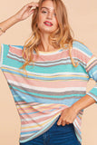 Coral Mint & Black 3/4 Sleeve Top