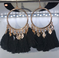 Black Tassel Charm Drop Earrings