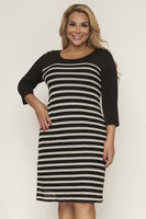 Black and White Stripe Midi Dress Plus