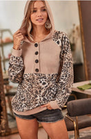Taupe Leopard Button Hoodie