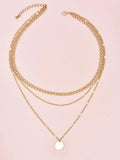 Silver or Gold Disc Layered Necklace