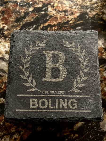 Personalized set of 4 Square Slate Coasters