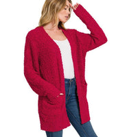 Red Popcorn Cardigan with Pockets