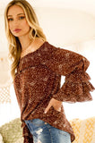Chocolate Off Shoulder Ruffle Detail Sleeve Top