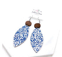 Wood & Blue Floral Long Leaf Earrings