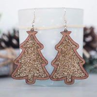 Wood Christmas Tree Earrings
